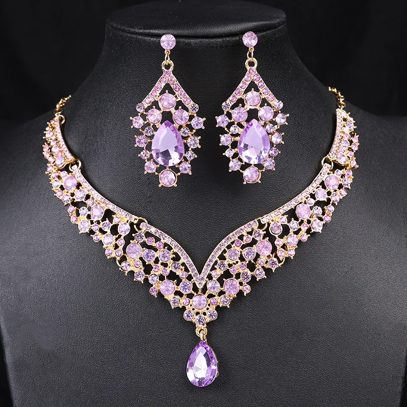 

Cross-border foreign trade retro water crystal jewelry exaggerated necklace set luxury banquet dress accessories manufacturer