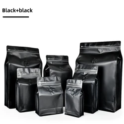 100pcs Matte Black Coffee Bean Powder Packaging Flat Bottom Bag with Valve and Zipper 250g 500g Aluminum Foil Storage Food Bag