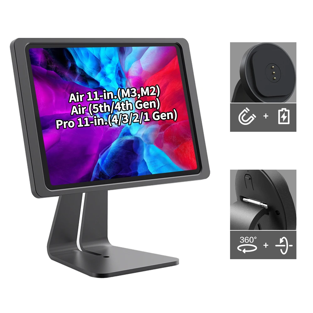 

EMONITA Magnetic Stand on Desk with Case for iPad Air, iPad Pro 11-Inch, Strong Magnets, Classic L Shape, 360 Rotation, 90 Tilt