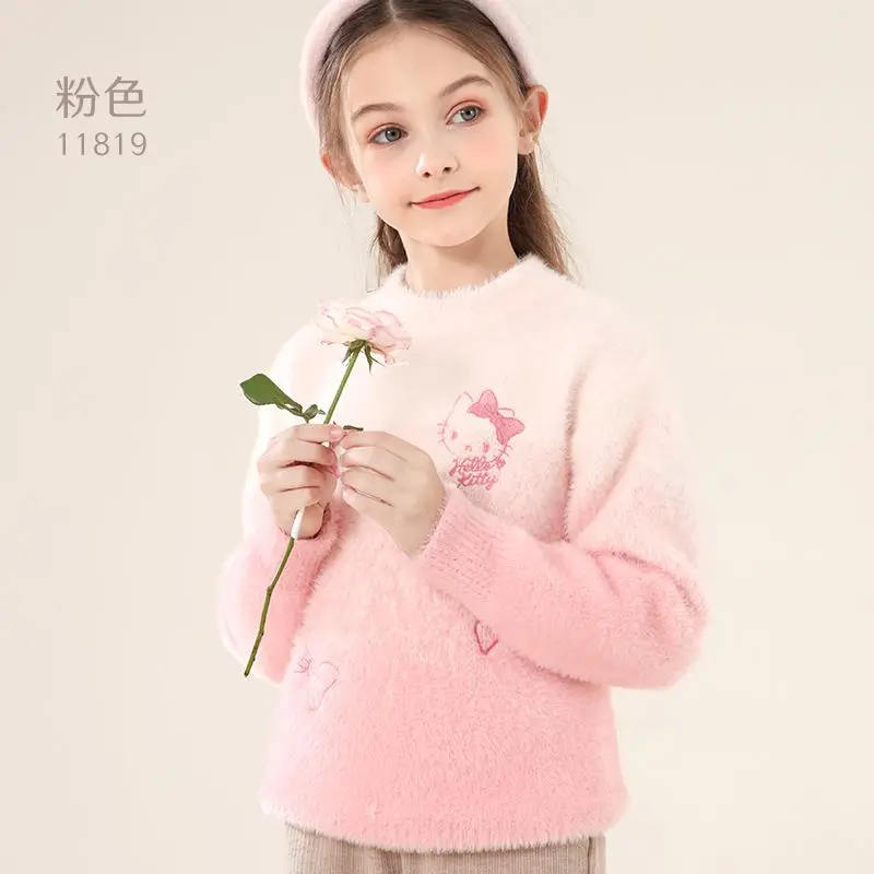 Sanrio Anime Hello Kitty Sweater Bottoming Shirt for Girls Autumn and Winter Round Neck Warm Top Soft and Comfortable Sweater