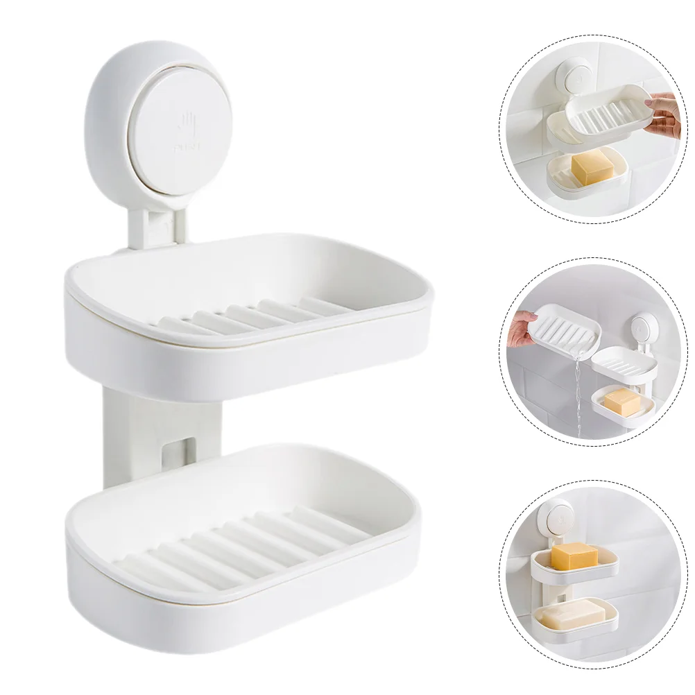 

No Punching Wall Mounted Soap Dish Drainage Abs Double Layer Holder Bathroom Tray