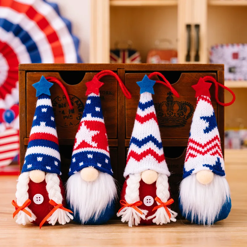 4th of July Handmade Gnome Decoration Patriotic Scandinavian Nisse Dwarf Dolls With Hat for Independence Day Decorations