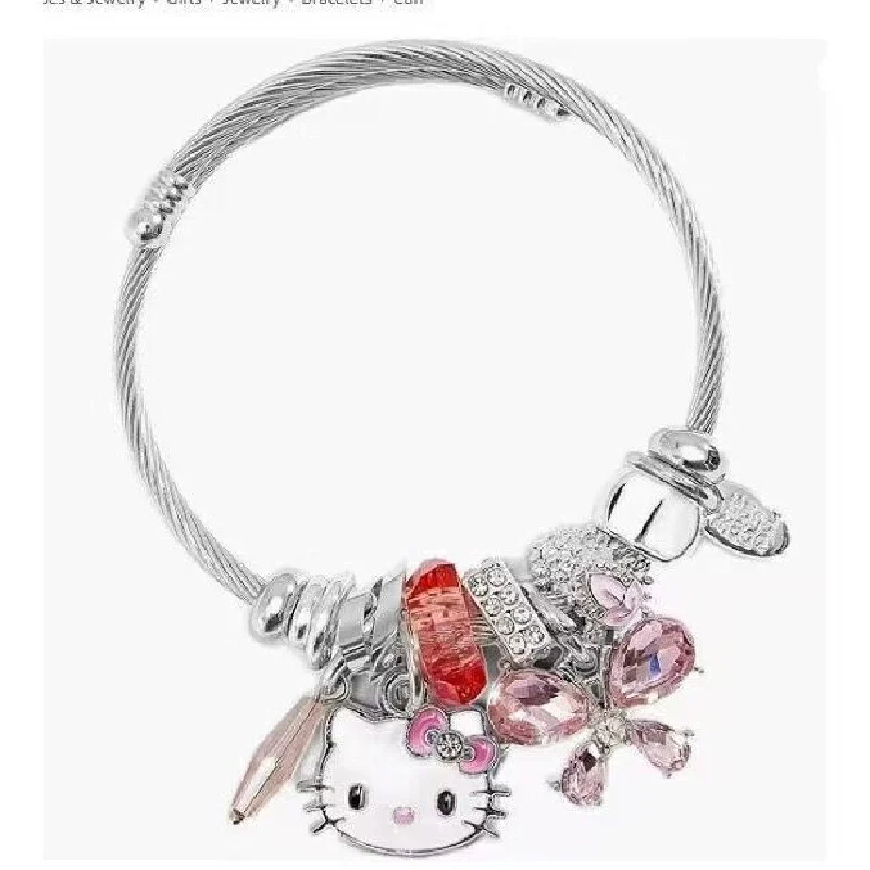 2024 nuevo párrafo Miniso Hello Kitty pulsera con colgante de cuentas joyería de dibujos animados de Anime Color plata adecuado para regalo de niñas