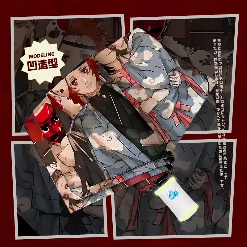 Paraguas totalmente automático "Demon Slayer", "Tanjiro", paraguas periférico 2D de anime de estilo japonés, paraguas agrandado de doble capa