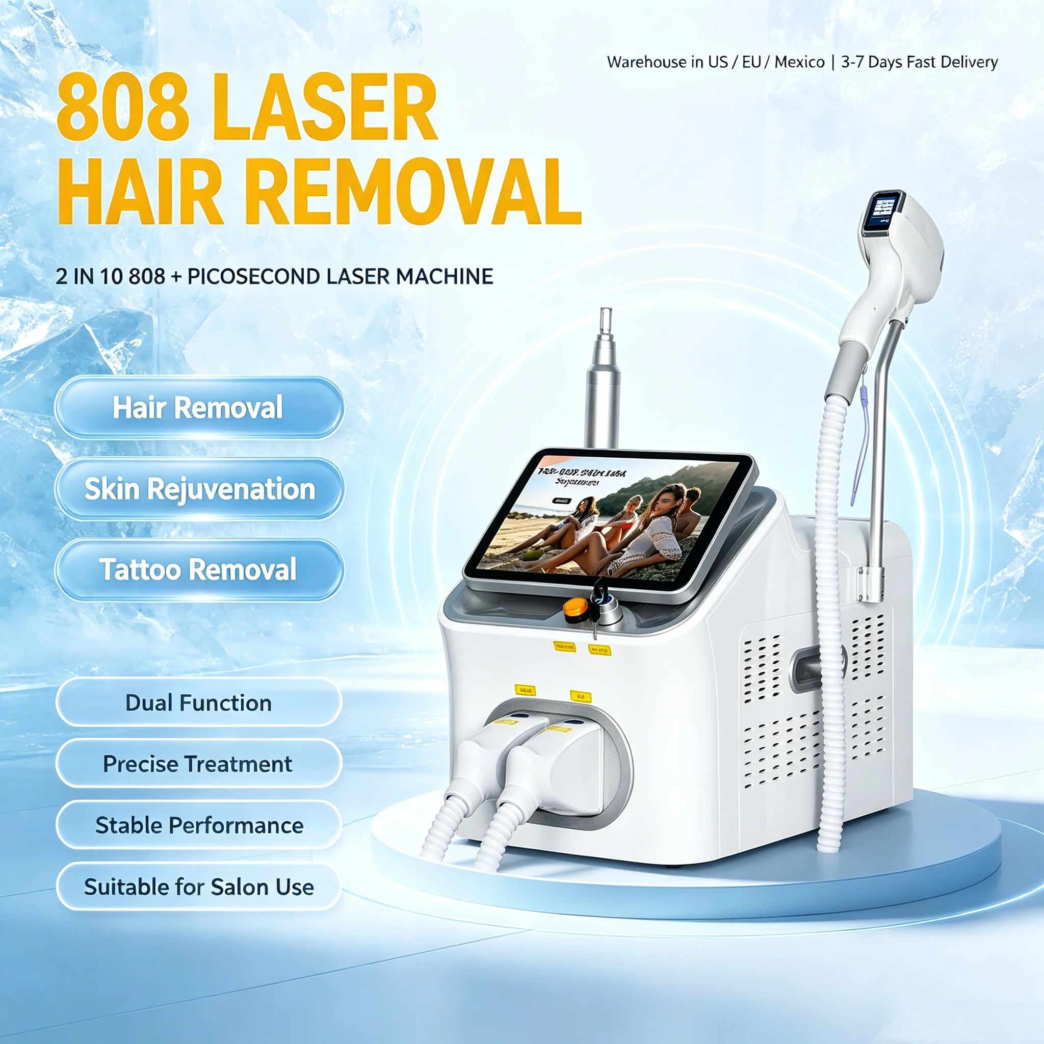 FAC 5000W 2 IN 1 Professional 4 Wave 808 Diode Permanent Painless Hair laser Removal Picosecond Tattoo Removal Machine