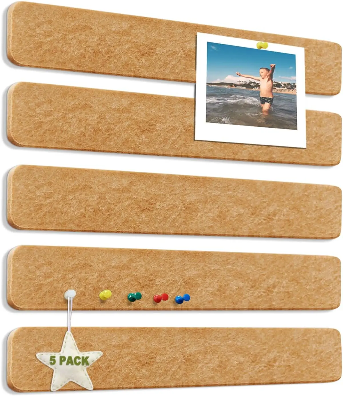 5pcs Self-Adhesive Felt Board Strips, Long Bulletin Bar for Wall Memo Pins, DIY Notice Board, Peel Stick, Home Message Strip