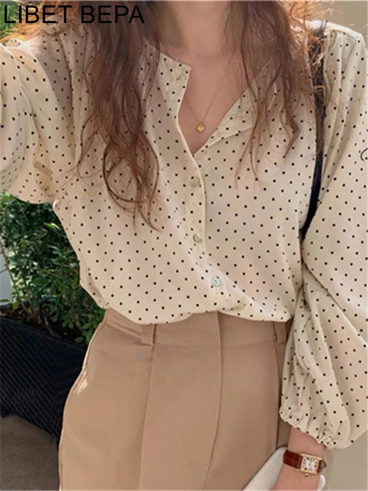 BL3061 New 2023 Fashionable Elegant Office Lady Buttons Oversize Dot Korean Style Wild Spring Summer Women\'s Blouses Shirts Tops