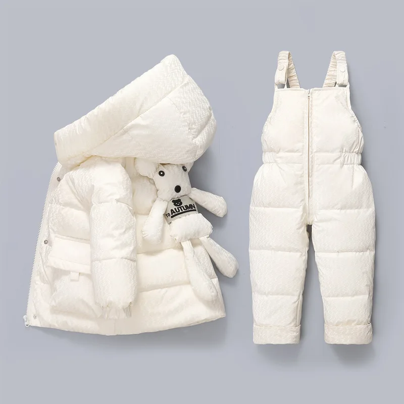 Nuovo stile bambini piumino vestiti set neonate due pezzi addensato cappotto + pantaloni 1-4 anni bambino ragazzo capispalla invernale