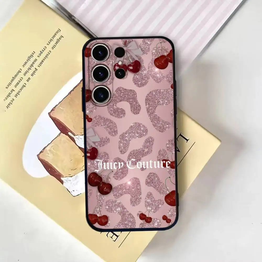 Etui na telefon Juicy Couture z motywem panterki, tapeta, do Samsunga S25, 24, 21, 22, 23, 30, Ultra, 20, Plus, Fe, Lite, Note, 10, miękki czarny pokrowiec