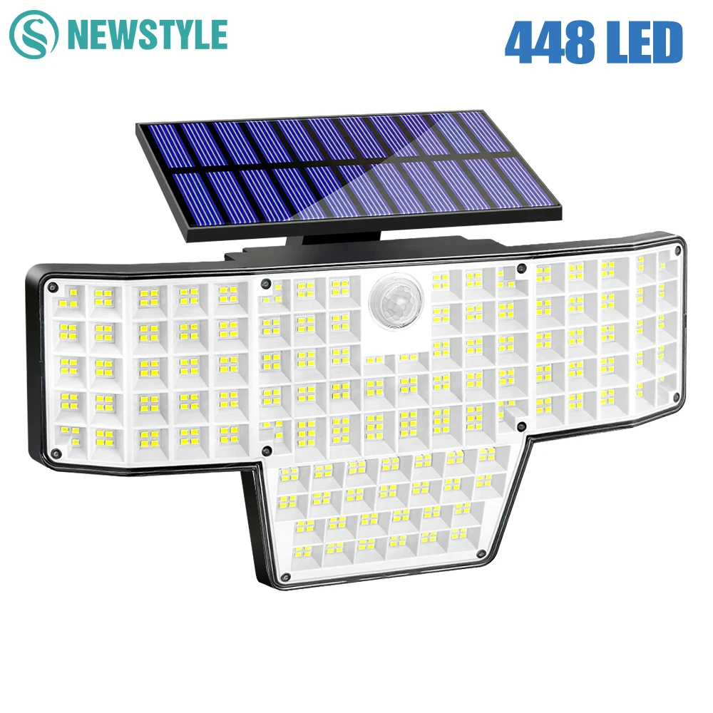

Светодиодный солнечный настенный светильник с датчиком движения 448 Светодиодный прожектор на солнечной энергии Наружный IP65 Водонепроницаемый 3 режима Садовая дорожка для двора