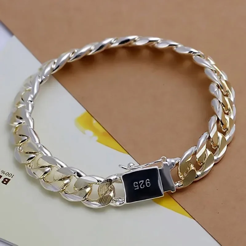 

Fine 925 Sterling Silver Noble Nice Chain Solid Bracelet for Women Men Charms Party Gift Wedding Fashion Jewelry Hot Model