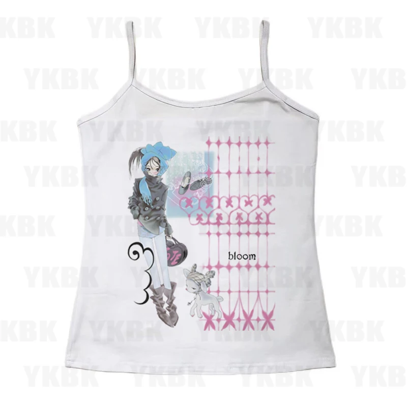 Vintage Sleeveless Tank Top Letters Summer Print Anime Crop top Sleeveless Slim Streetwear Punk Y2K Baby Tee Short Sleeve Casual