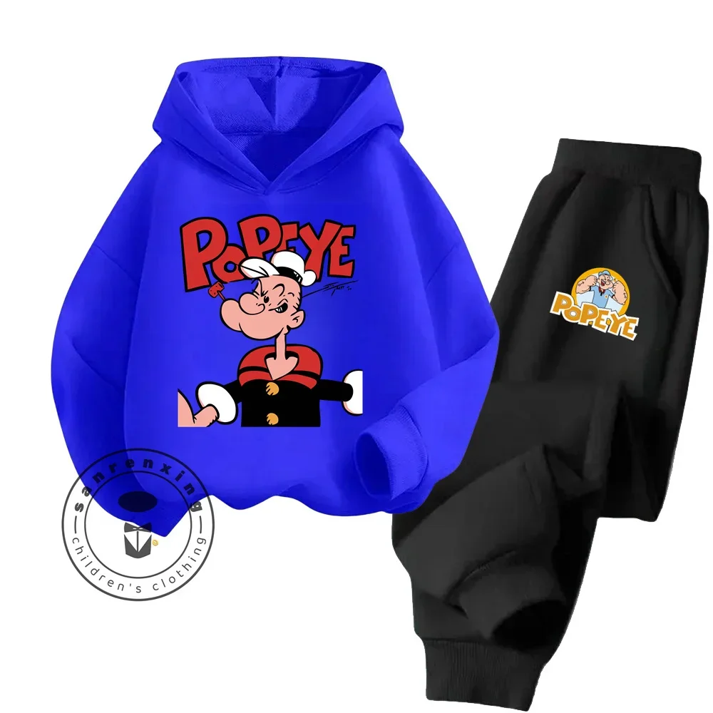 Casual Popeye Hoodie Sets Kids Comfortable Everyday Wear Simplistic Playful Cartoon Design Lightweight Breathable Pure Cotton