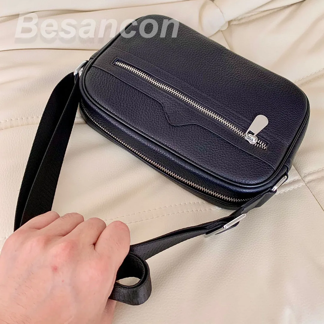 BESANCON-Bolsas de Ombro Crossbody Masculina, Couro Macio, Câmera NEGÓCIO, Grande Capacidade, Estilo Clássico, Lazer, Tamanho 26x17.5x 7cm