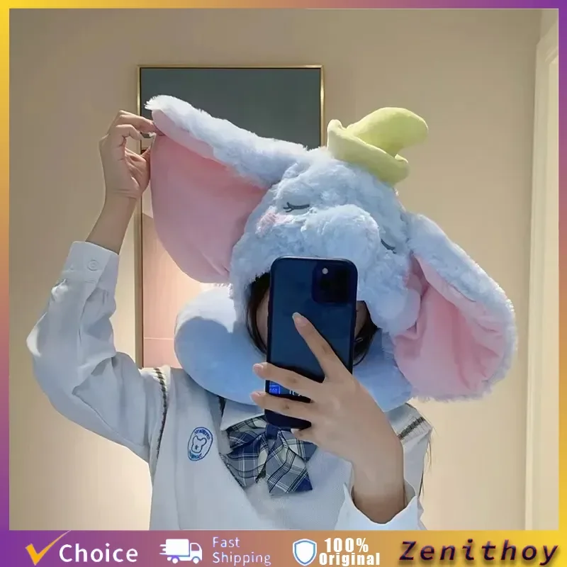 Dumbo U-förmiger Kissen-Schal, Kawaii-Anime-Peripherie, süßer warmer Kapuzenumhang, geeignet für Zuhause, Büro, Reisen, Anime-Fans, Cartoon-Geschenk