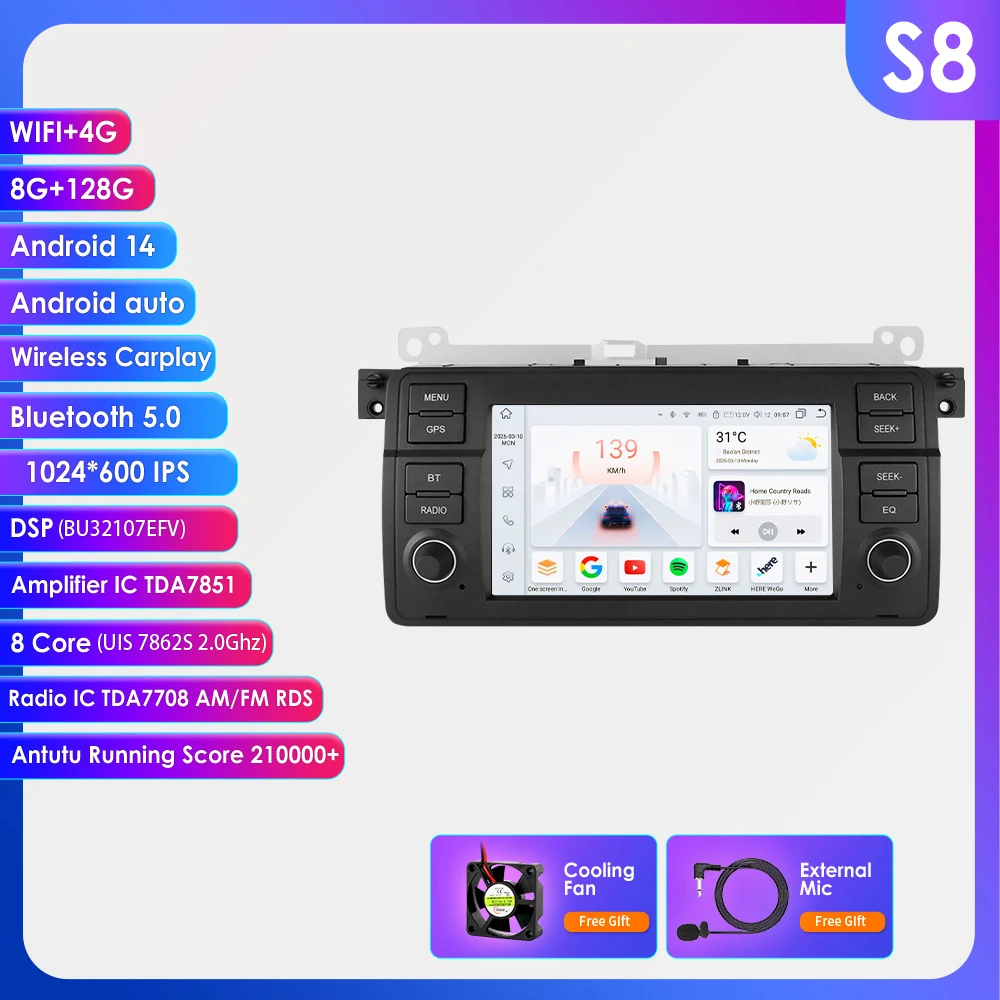 Hizpo 7 inch Android 14 autoradio voor BMW E46 M3 Rover 75 318/320/325/330/335 stereo CarPlay audio multimedia GPS head unit WIFI