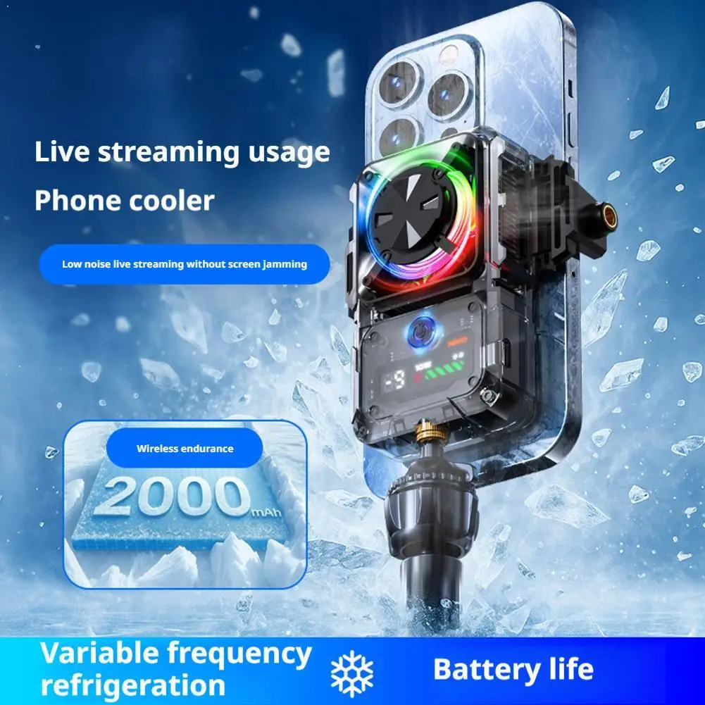 Semiconductor Phone Cooler with 2000mAh Battery Instant Cooling Fan for Gaming Digital Temperature Display Phone Radiator