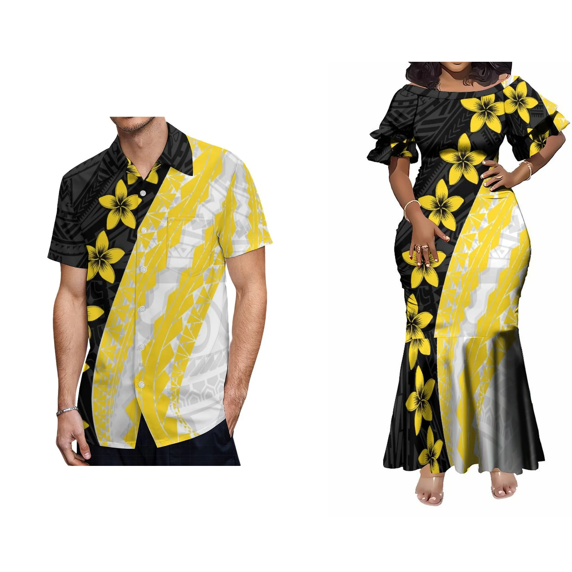 New Pacific Island Design Dresses Women Lady Elegant Petal Sleeve Maxi Mermaid Dress Custom Plus Size Fishtail Evening Dress