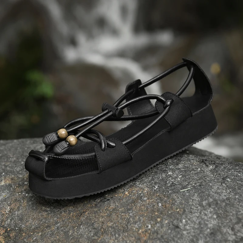 

New Man 2025 Autumn Mens Casual Sandals Comfortable Flat Footwear Women Fashion Outdoor Anti Slip Soft Sole Black Cheap Platform