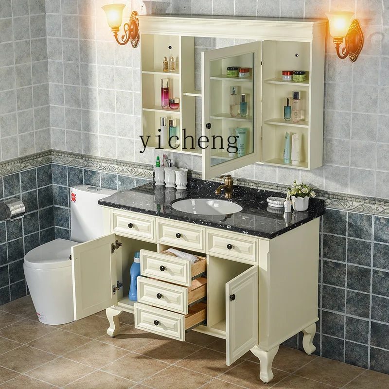 

Zz oak bathroom cabinet combination retro floor washbasin cabinet washbasin sink solid wood bathroom cabinet