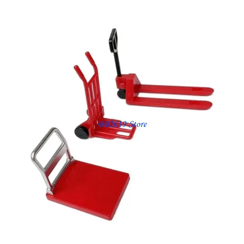 Q0KB 3pcs Dollhouses Engineering Tools Handcart Forklift Set In 1/12 Scale For Creating Miniature Warehouses