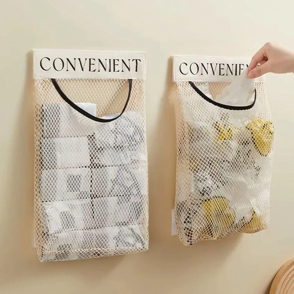 Large-capacity Garbage Bag Holder Hanging Mesh Bags Wall-Mounted Fruit Organizer Storage Tools Net Kitchen Cabinet Accessories