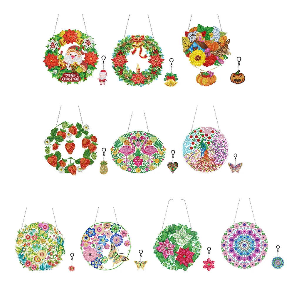 

Christmas Wreath with LED Light 5D DIY Diamond Painting Rhinestone Mosaic Garland Embroidery Keychain Pendant Xmas Door Decor