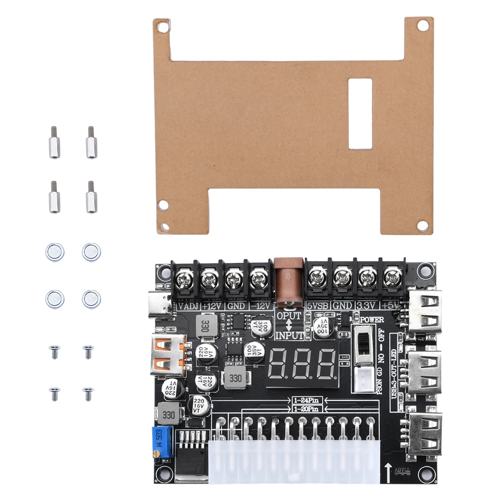 Diymore 20 / 24 Pins ATX Power Supply Breakout Board and Acrylic Case Kit Module Adapter Power Connector With Digital Display