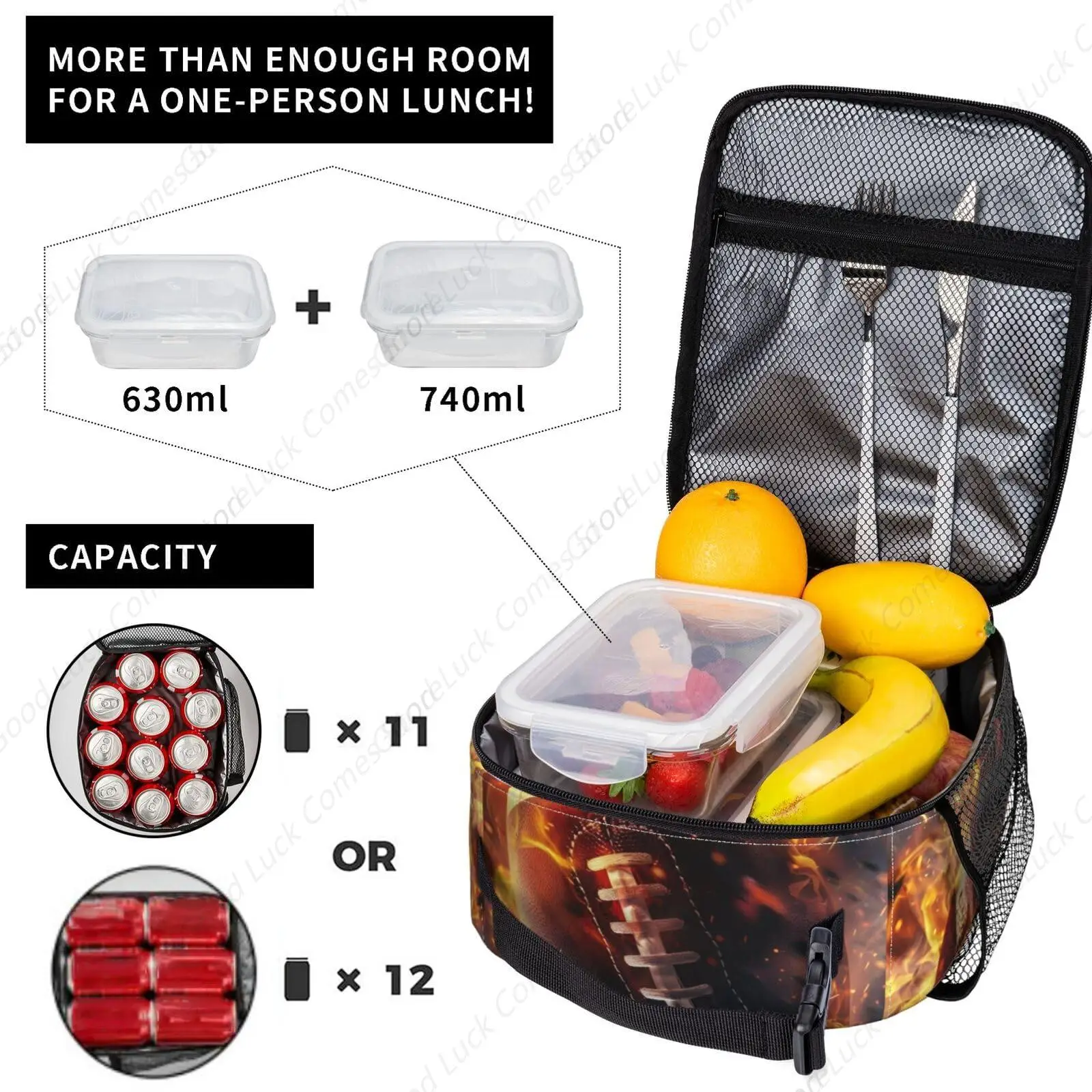 صندوق غداء كرة القدم لهب - حقائب غداء معزولة للأولاد/الفتيات/النساء/الرجال بمقبض قابل للفصل وحقيبة حمل الوجبات #4