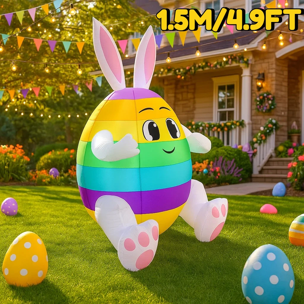 

DIY Пасхальный Орнамент Фестиваль Надувная Модель 1,5 м/4,9 футов Кролик Радужное Яйцо со Светодиодной Подсветкой Сад Двор Открытый Decoationr