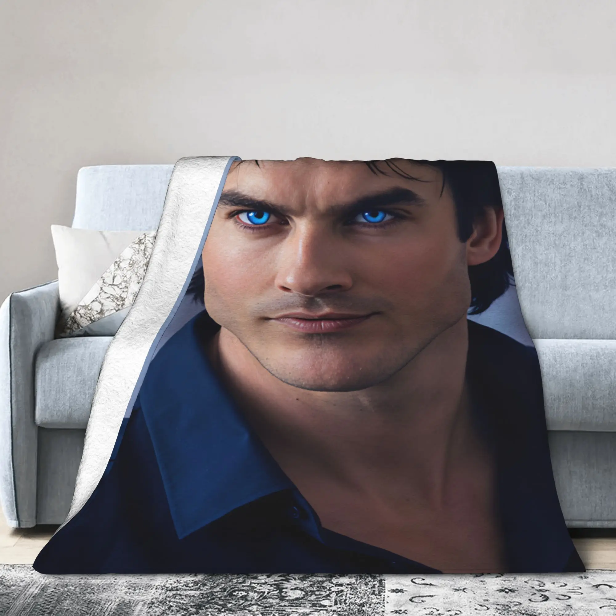 Damon Salvatore Intense Portrait Flannel Blanket  Super Soft Throw Blanket for Outdoor Camping Pattern Bedspread Sofa Bed Cover