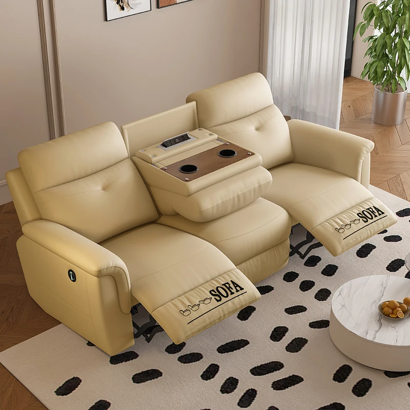 

First-class space electric cabin, room small apartment leather sofa, theater first-layer cowhide small 2 three-person recliner