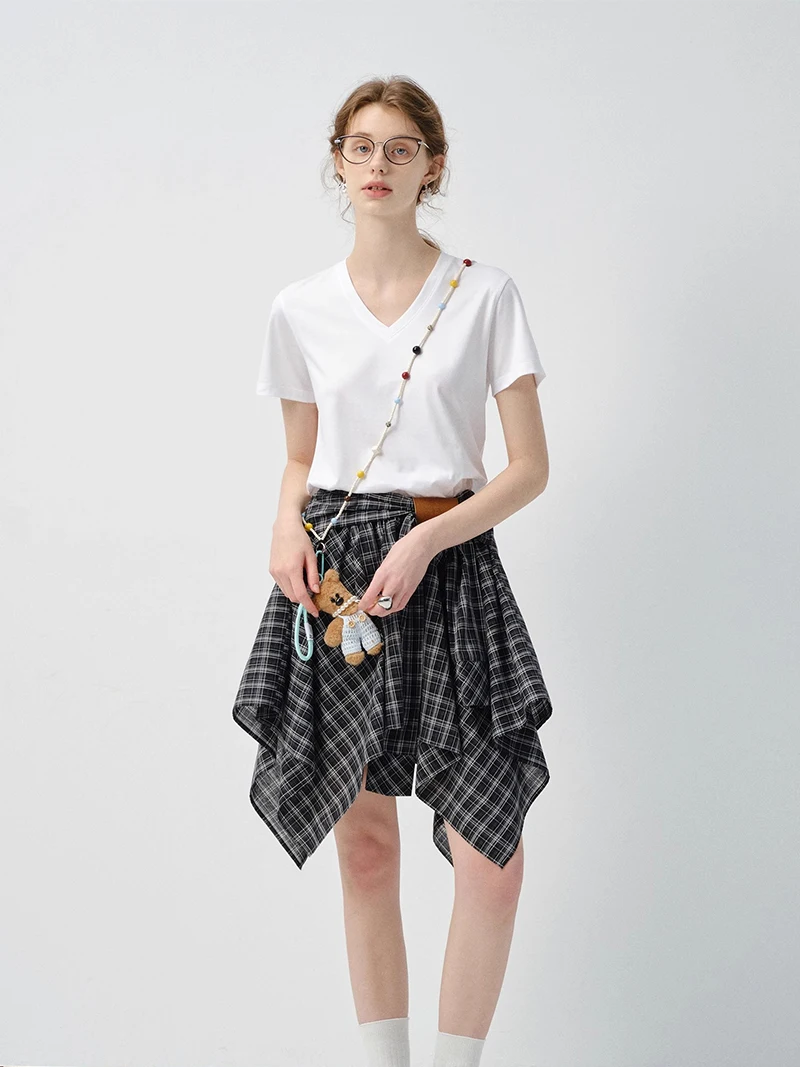 Cheerart xadrez saias de verão para mulher cintura alta assimétrica curto mini saias escola adolescente roupas da menina