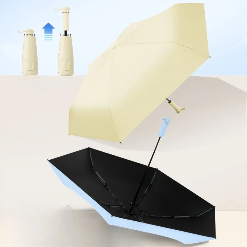 Reise-Mini-Regenschirm mit Handschirmhülle, 5-fach tragbarer Sonnenschutz-Regenschirm für Frauen (Teleskopgriff)