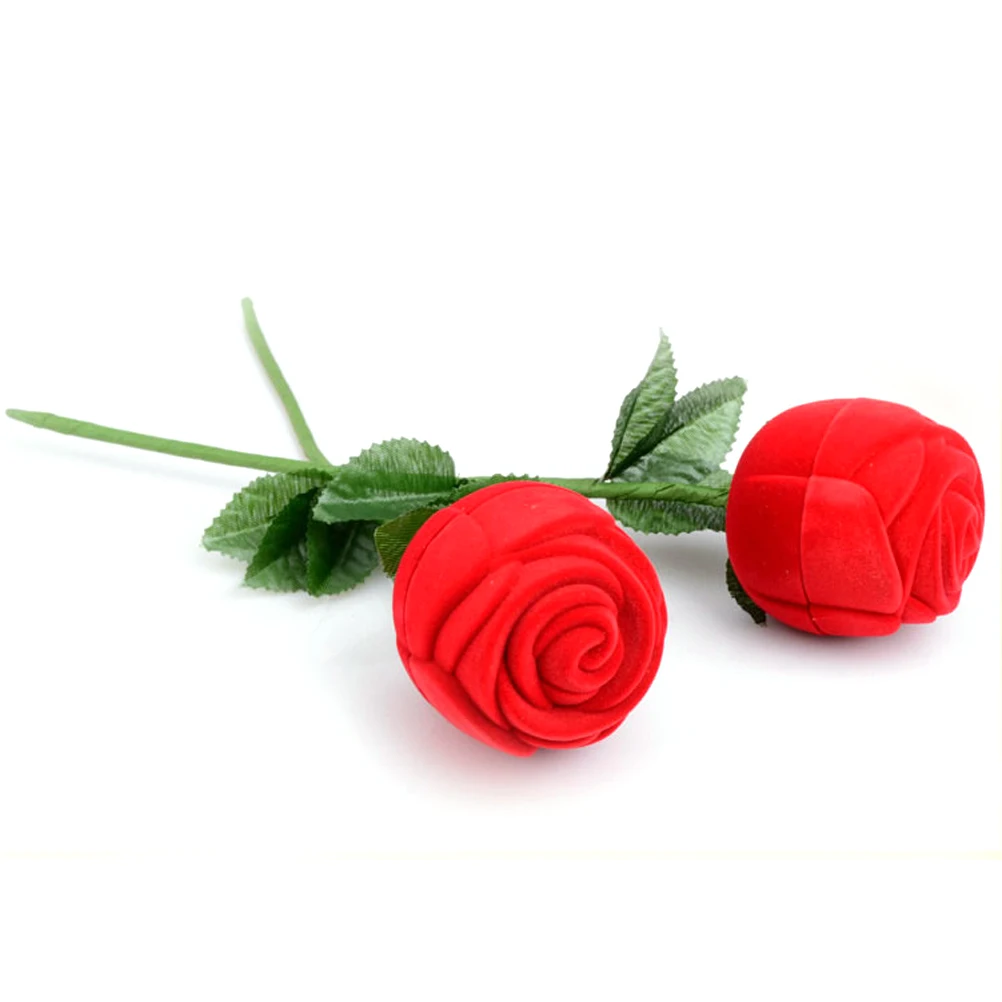 

Romantic Red Rose Shaped Engagement Ring Box Durable Hard Plastic 4Cm Flower Diameter 22Cm Stem Length Creative Jewelry Gift