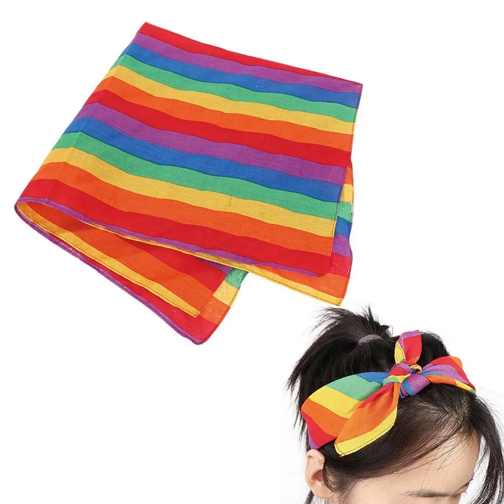 1 Pc Cotton Rainbow Stripes Hair Bands Square Scarf Headband Bandana Hip-Hop Wristband Neck Tie Headscarf Headwear