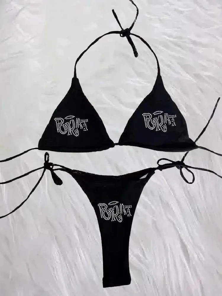 Sexy Gothic Hot  Diamond Bikini Set Lolita Bikini Y2K Clothes Fashion Top Y2K Clothing Set  Beach  Summer Street Wear Emo
