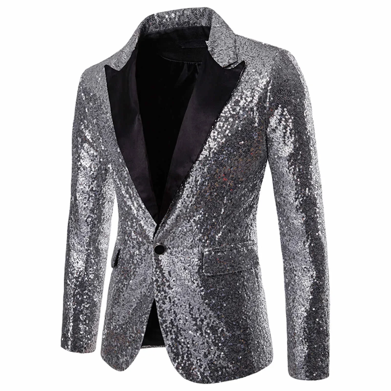 Shiny Sequin Suit Jacket Men\'s Stage Performance Coat White Silver Blue Red Purple Blazers V-neck Single Button A2631213