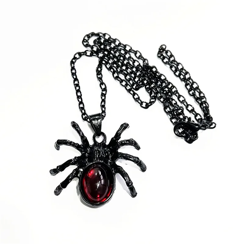 Gothic Vampire Spider Charm Necklace For Men Women Pagan Witch Jewelry Accessories Black Blood Red Spider Pendant Necklace Trend