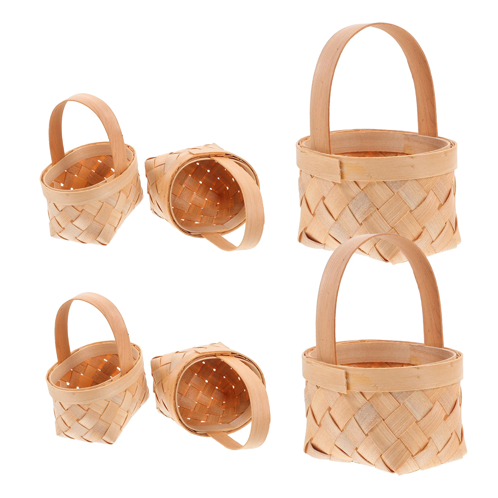 

6 Pcs Hand-woven Candy Basket Mini Wooden Storage Baskets DIY Craft Handles Toy Reusable Decorative Small Picnic Wedding Party