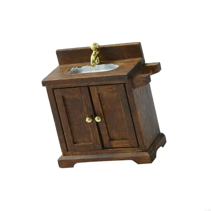 Pia banheiro miniatura pia banheiro e gabinete 1/16 para decoração casa realista l8rb