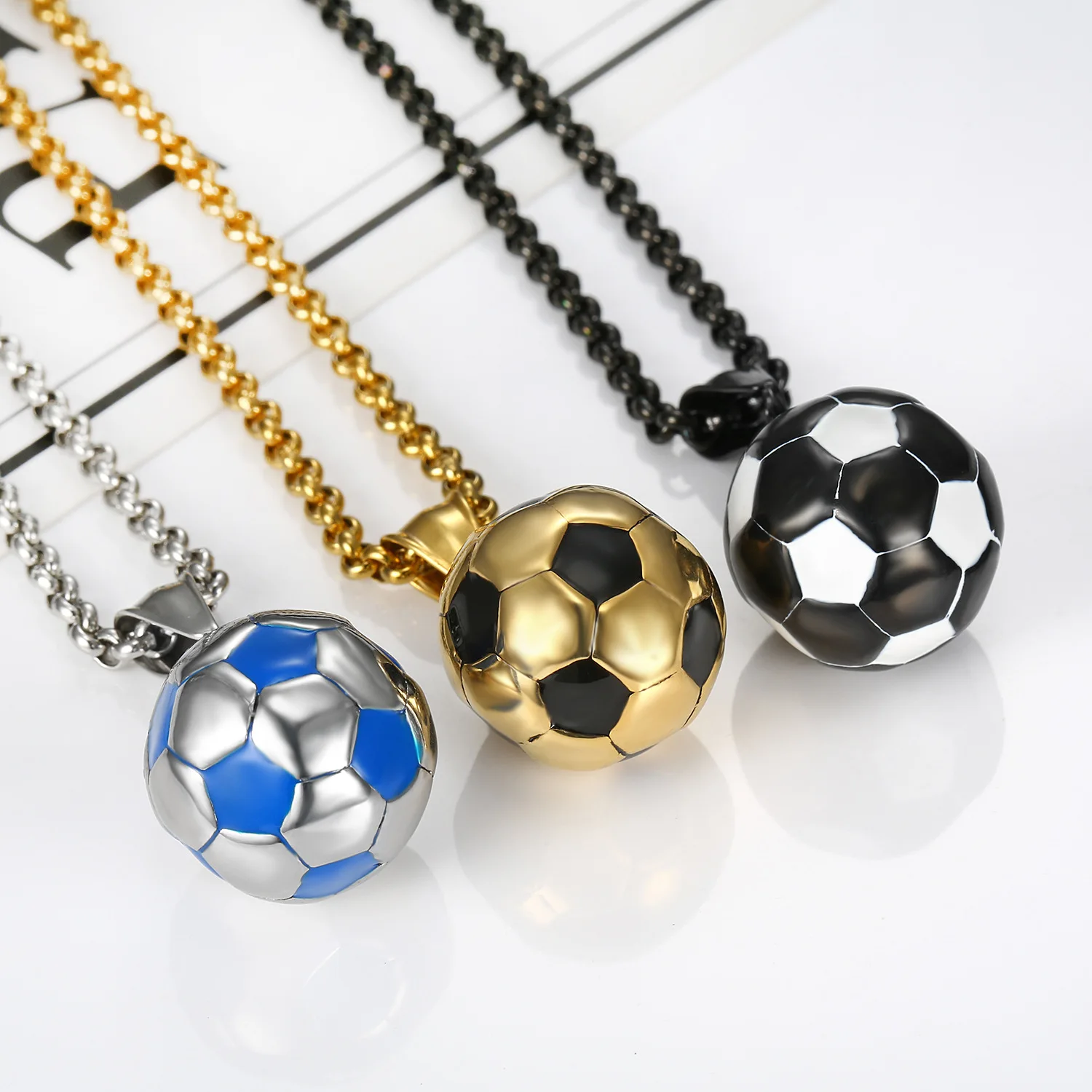 Stainless Steel Titanium Sports Football Soccer Pendant Collar Chains Necklace for Men Women Couple Friends Gift Jewelry