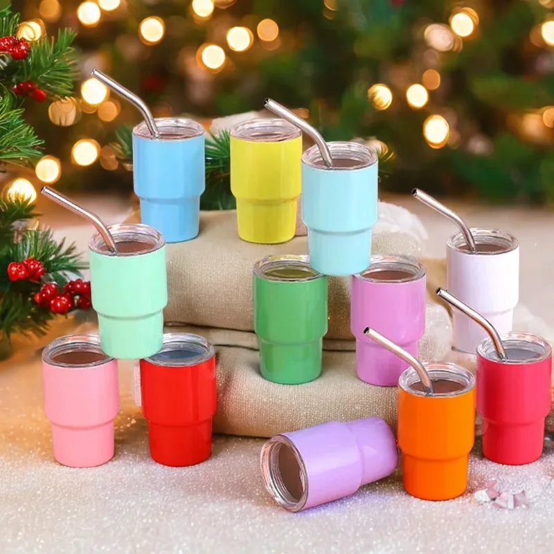 MIni 3oz Sublimation Tumble Vacuum Wine Whiskey Insulation Cup Stainless Steel Coffee Cup With Straw Champagne Party Gift Cup