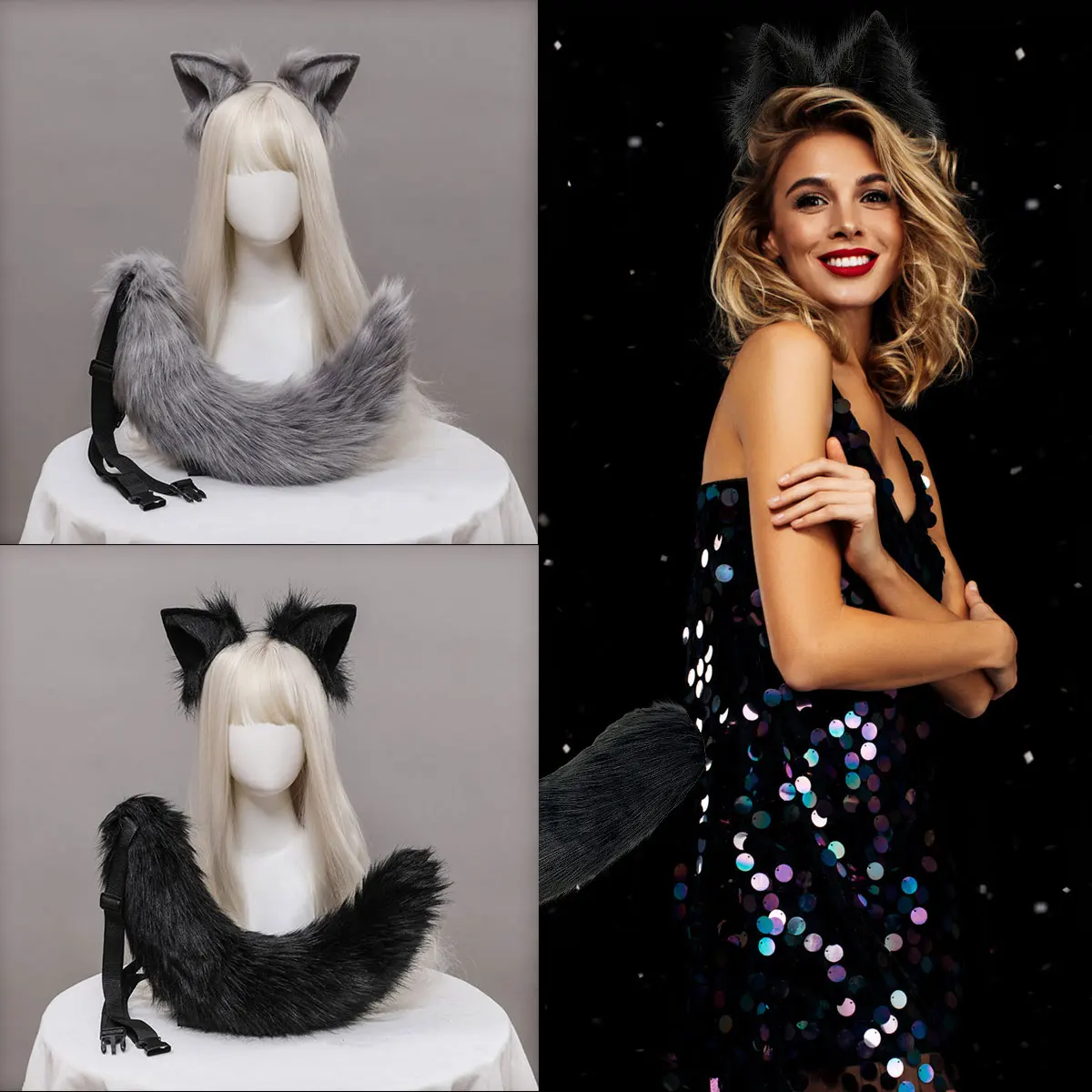 

Fox Ears and Tail Set Faux Fur Cat Ears Headband Long Furry Fox Tail Animal Cosplay Cute Head Accessories Set for Cosplay Party