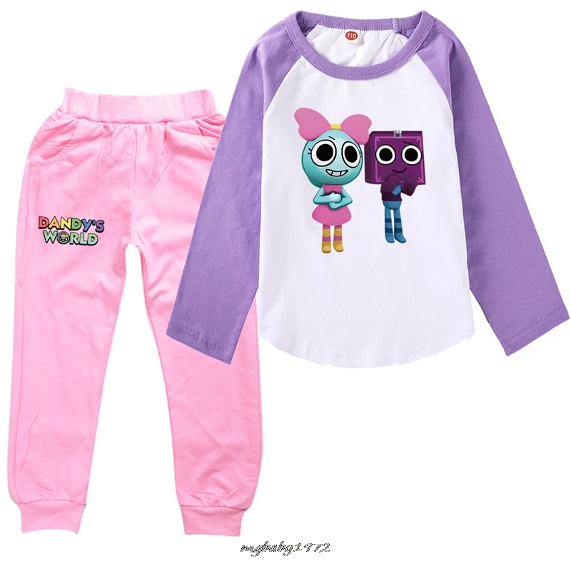 New Dandy's World Clothes Kids Cute Fashion Tshirt Baby Girls Long Sleeve Tops Pants 2pcs Set Boys Sportsuit Children's Sets