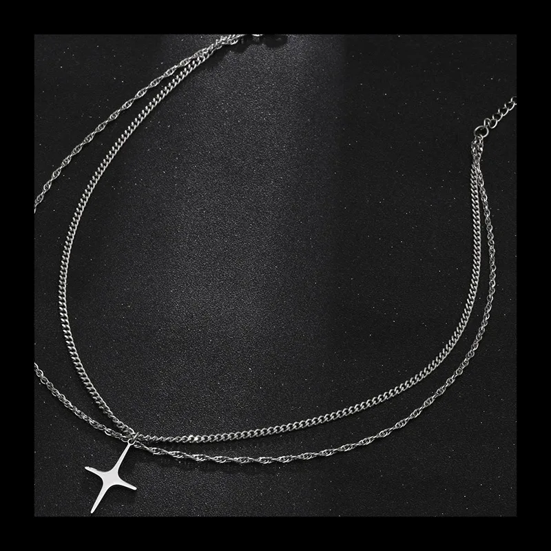 التيتانيوم الصلب قلادة الرجال العصرية تنوعا النجوم قلادة قلادة المرأة الهيب هوب المتخصصة شارع العليا طبقة مزدوجة الملحقات #2