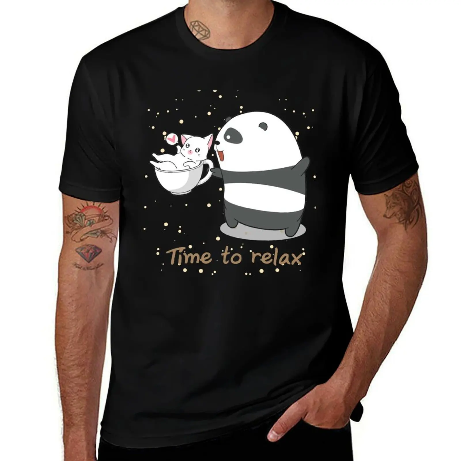 

man and shirt Time to cotton t man for coffee shirt fit T-Shirt Panda cup cat slim man and relax for shirts in t t love