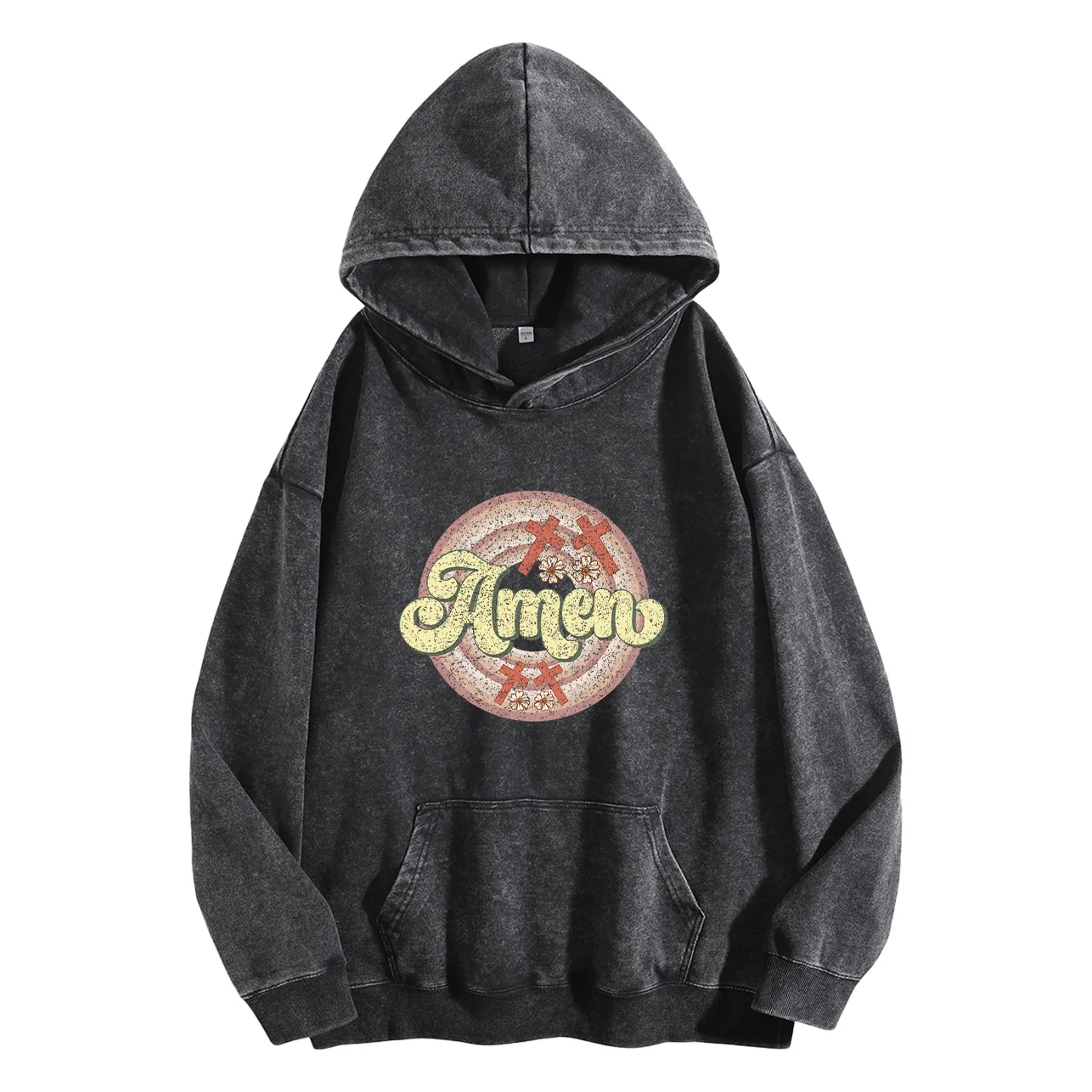 سويت شيرت رجالي كاجوال بغطاء للرأس برسومات مغسولة كلاسيكية من Amen in the Circle #2