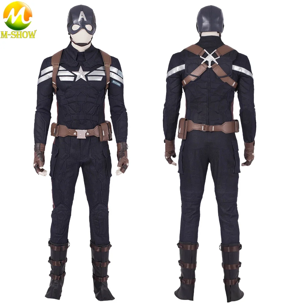 Superhero Captain Steve Rogers Cosplay Costume Black Suit Vest Mask Men Outfit for Halloween Carnival Party Any Size