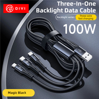 DIVI 3-in-1 USB 100W 6A Fast Charger Cable Car USB To Type-C Micro LIGHTNING Cable For iPhone 16 15 14 13 Samsung Xiaomi Huawei